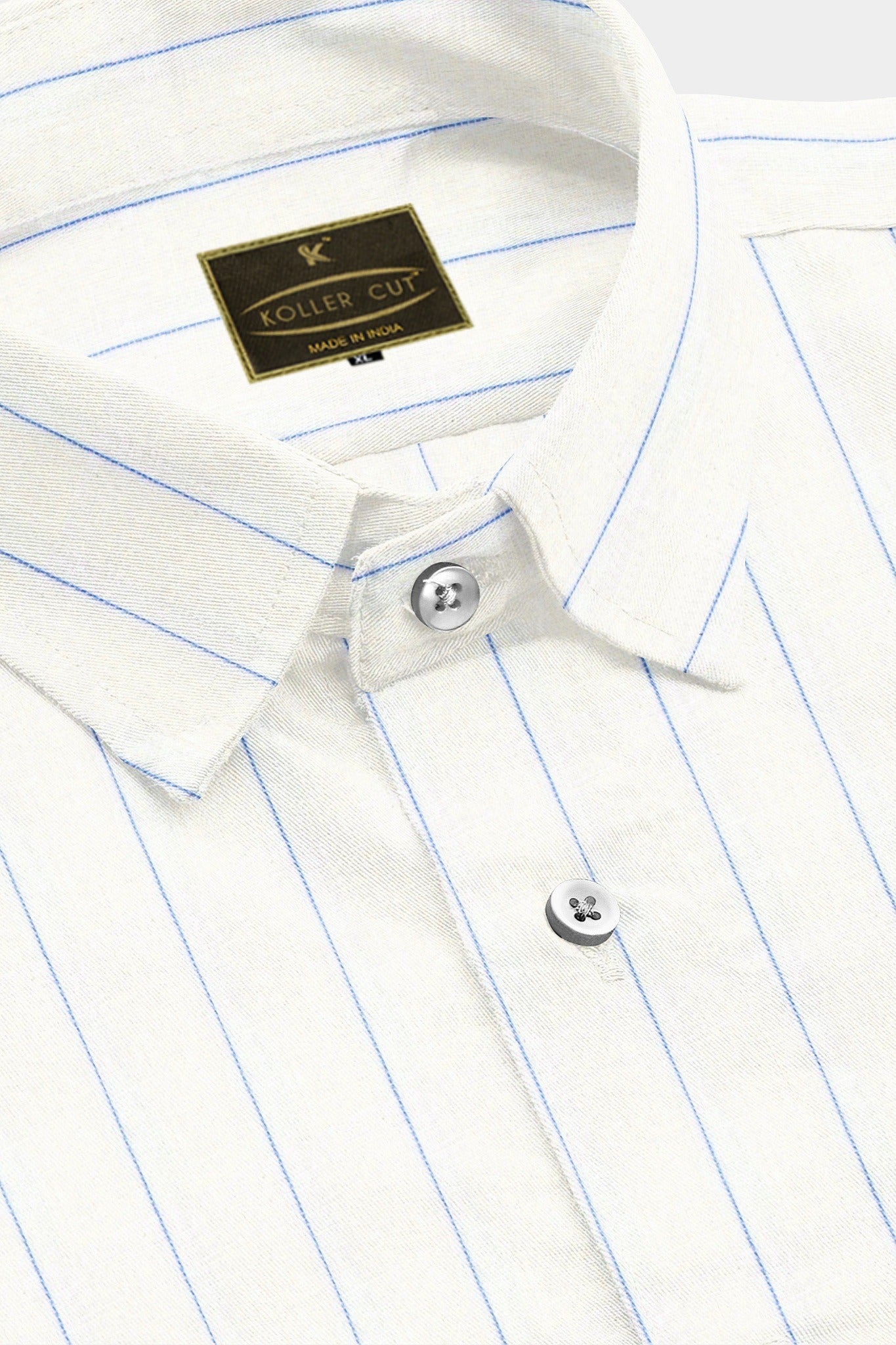 White with Dodger Blue Pinstripes Linen Shirt