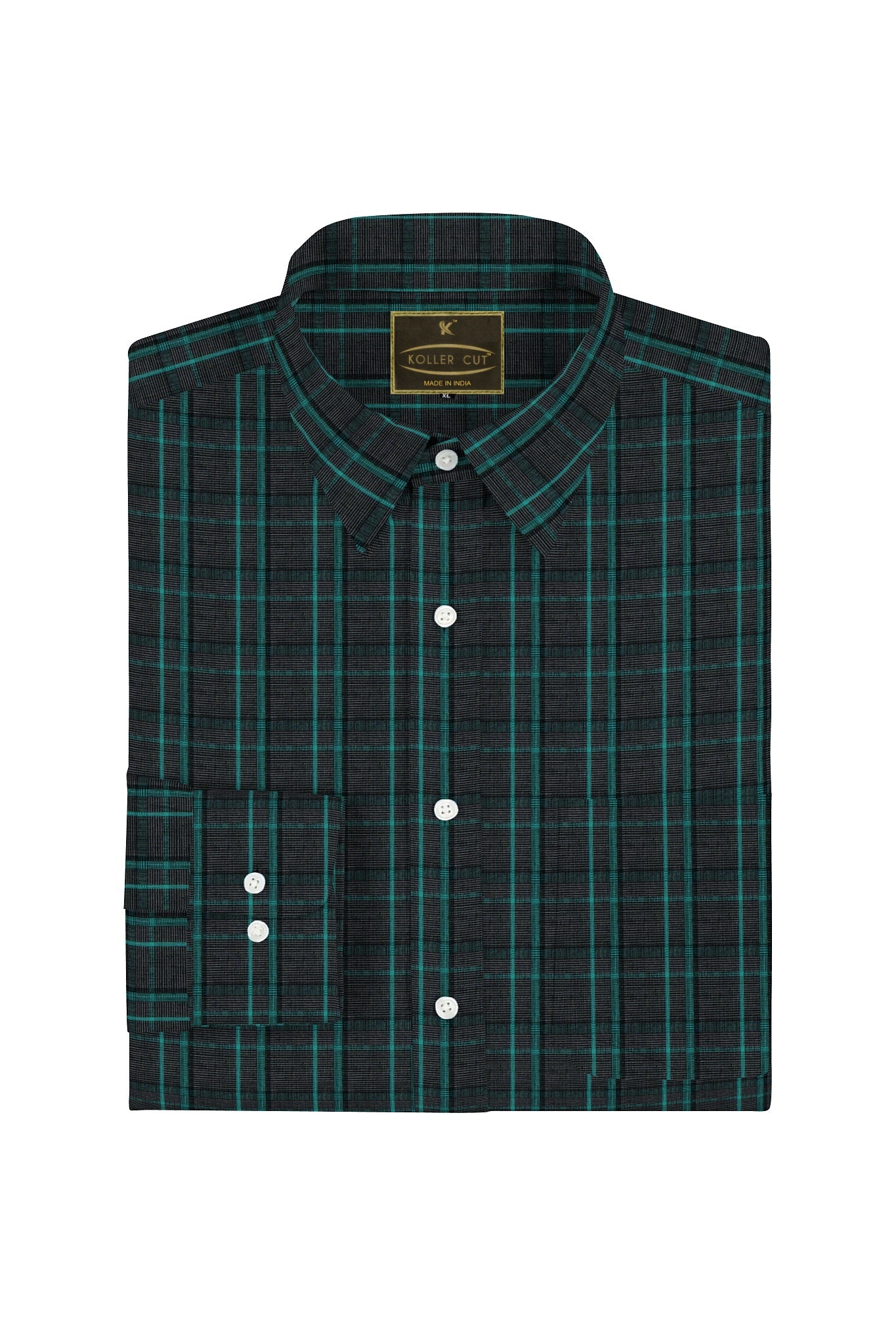 Jade black with Turquoise and Porpise Gray Checks Premium Cotton Shirt