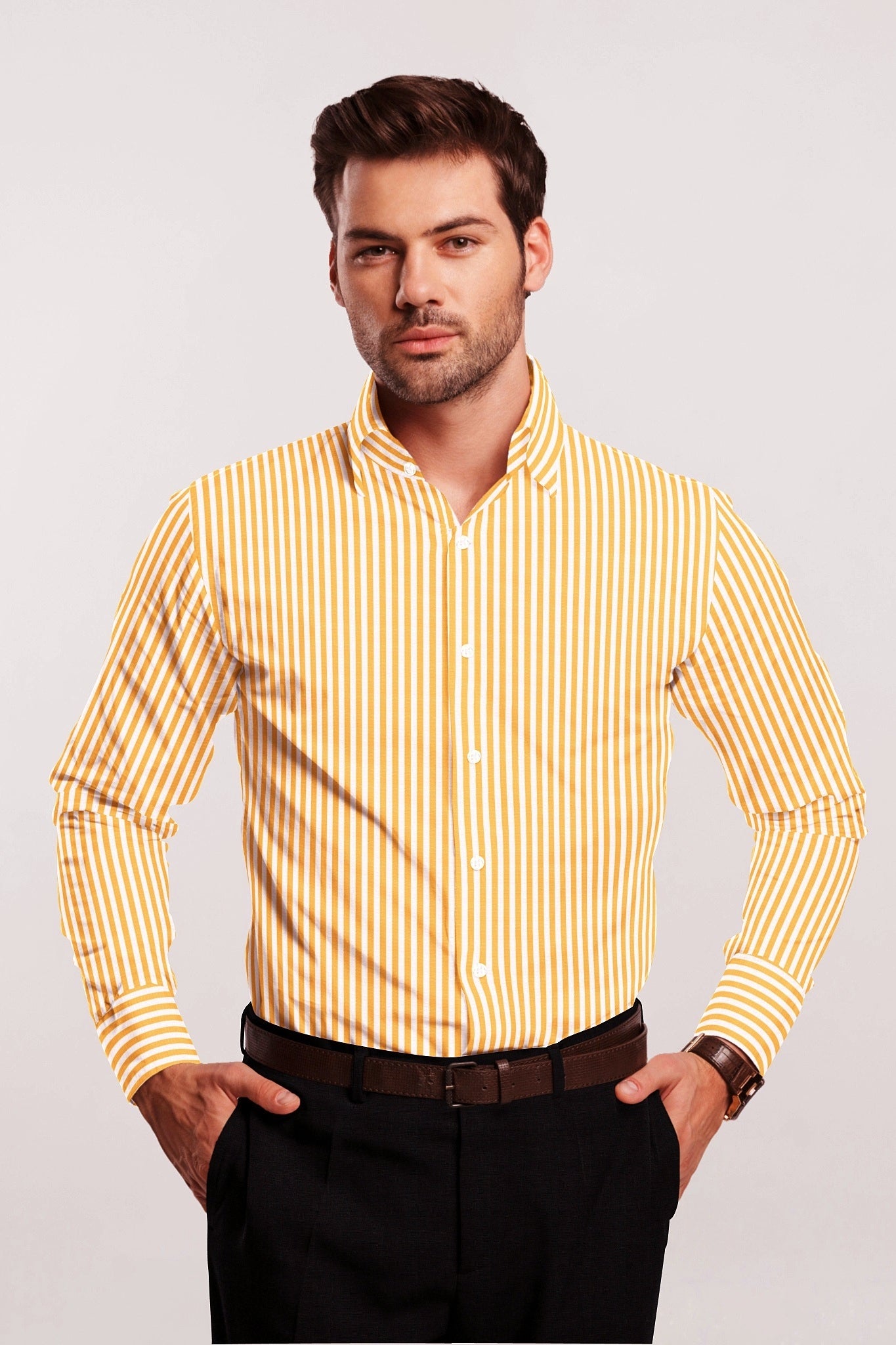 White with Tangelo Orange Candy Stripes Premium Cotton Shirt