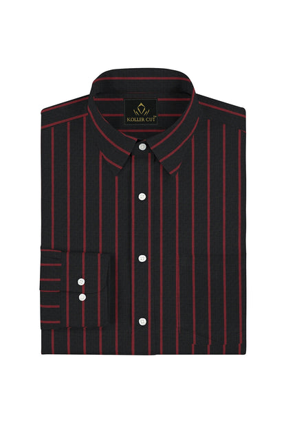 Jet Black and Apple Red Wide Chalk Stripes Premium Cotton Shirt