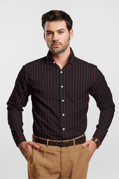 Jet Black and Apple Red Wide Chalk Stripes Premium Cotton Shirt