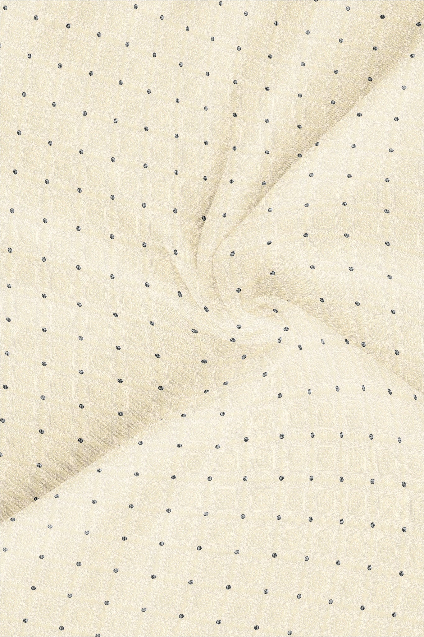 Cream with Indigo Blue and Salt White Geometric Pattern Printed Cotton Shirt