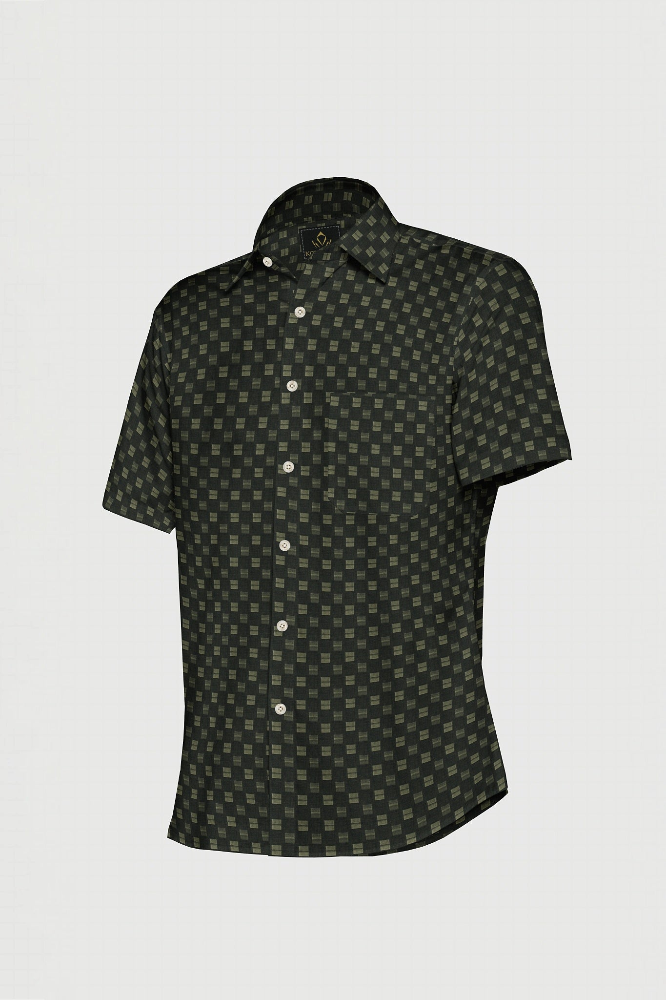 Jade Black and Ecru Two Toned Jacquard Square Printed Premium Cotton Shirt