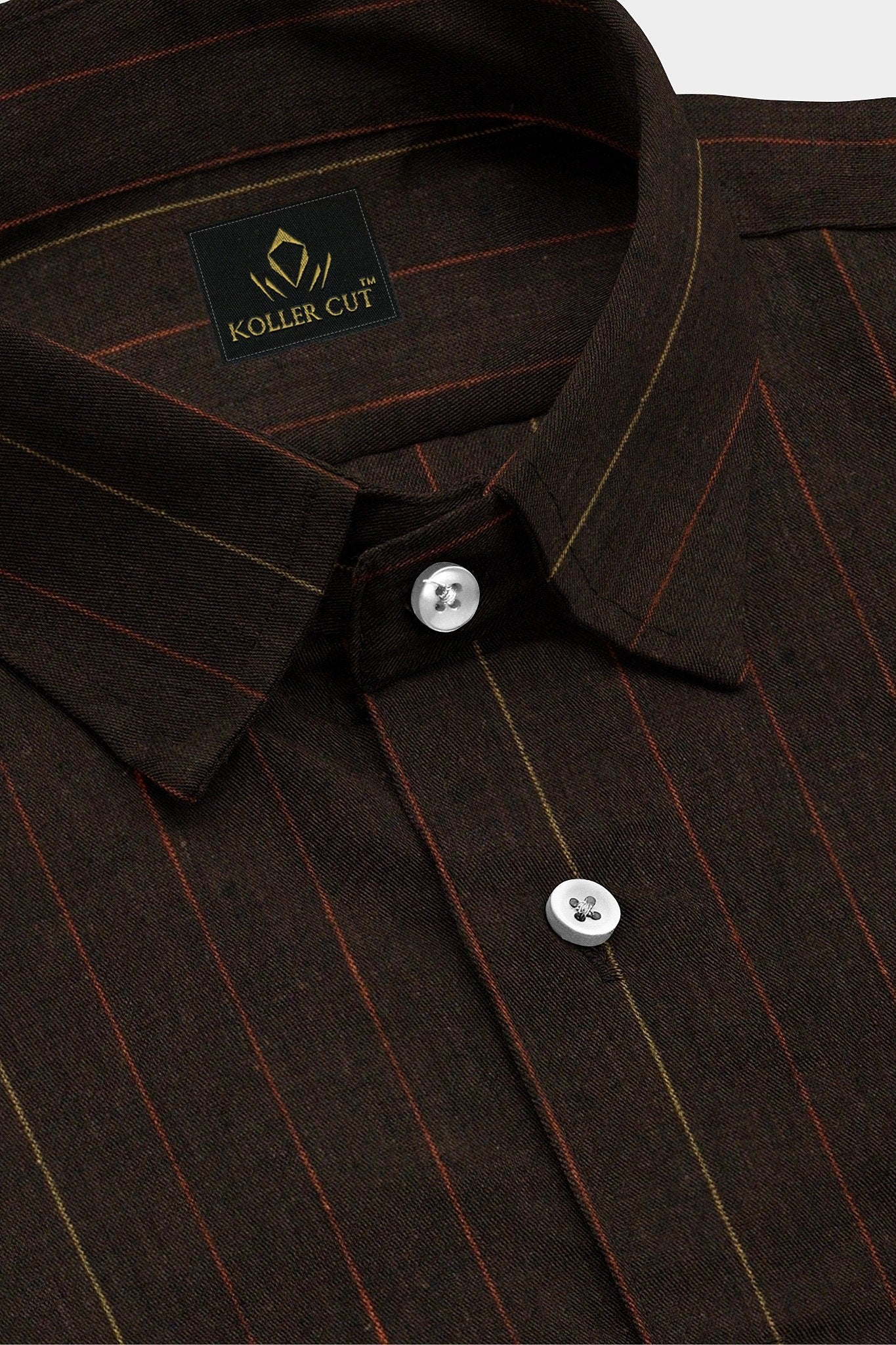 Bistre Brown with Khaki and Rust Red Pinstripes Cotton Shirt