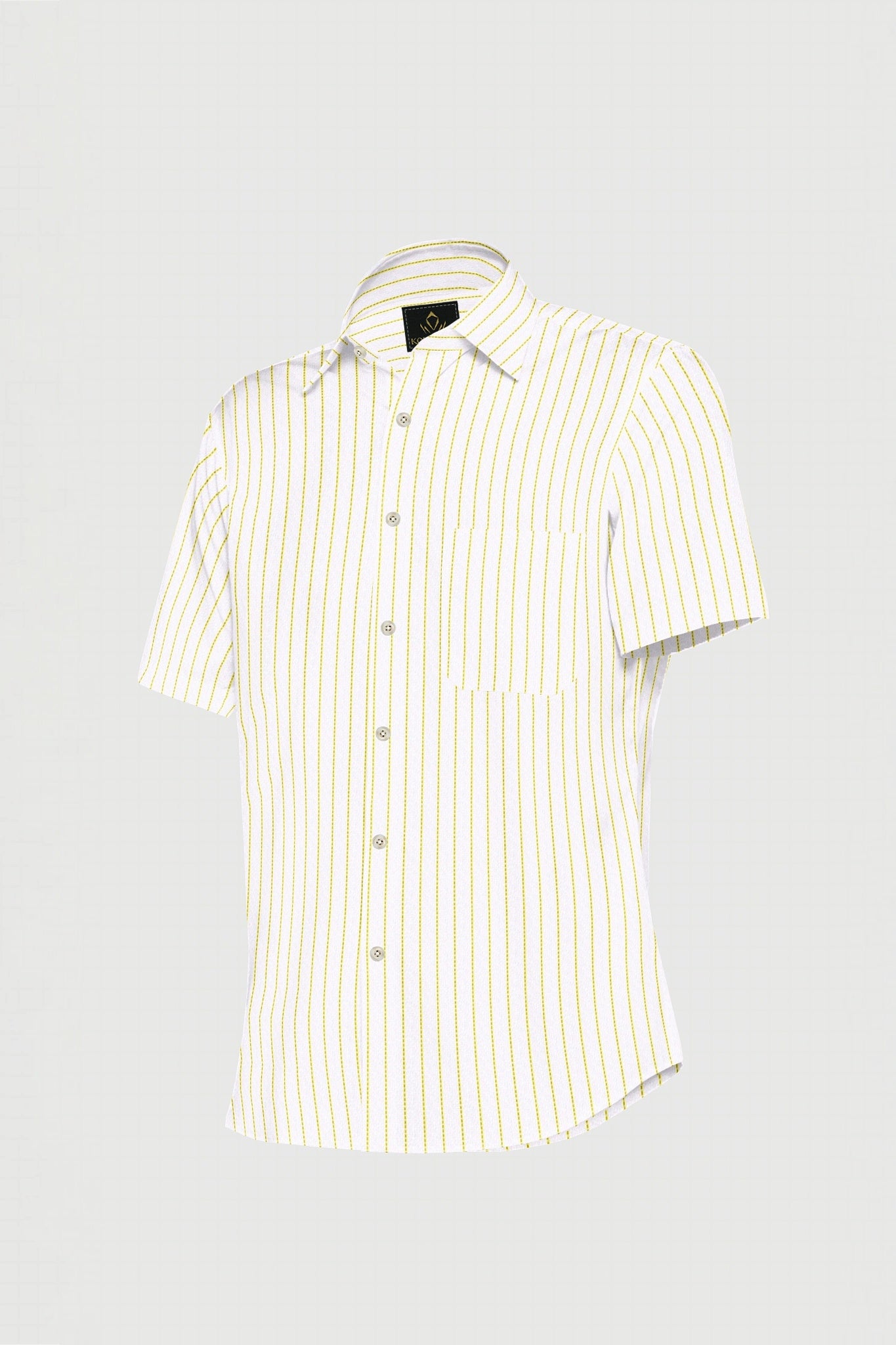 White with Mikado Yellow Broken Stripes Cotton Shirt