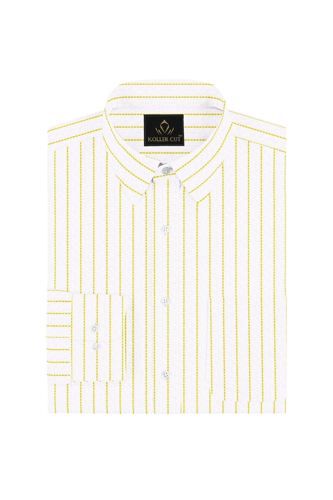 White with Mikado Yellow Broken Stripes Cotton Shirt