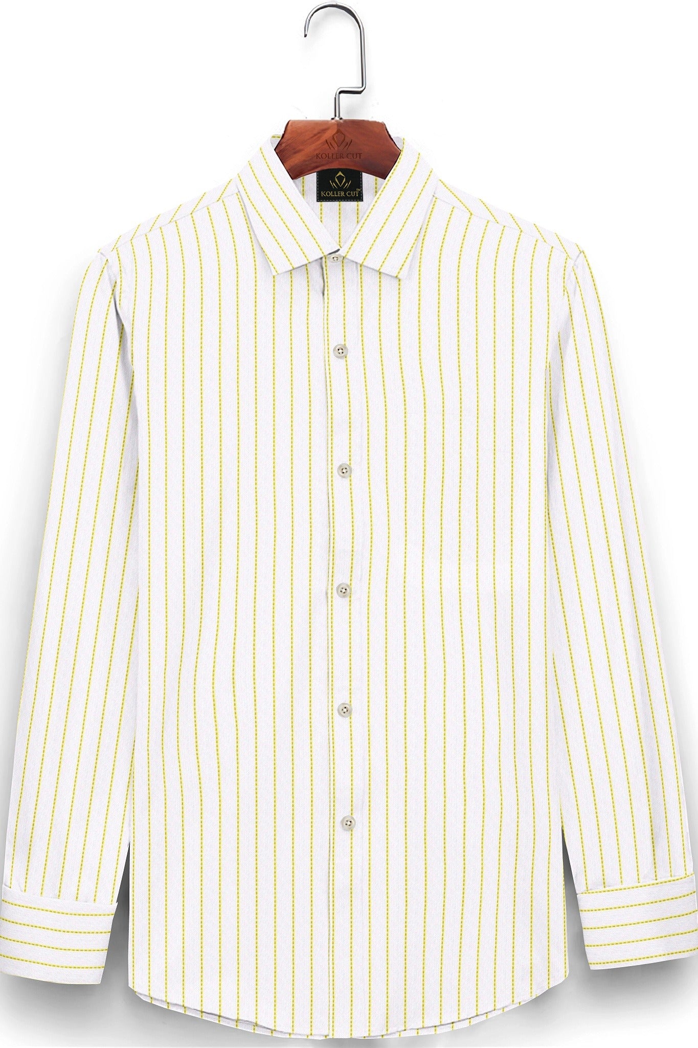 White with Mikado Yellow Broken Stripes Cotton Shirt