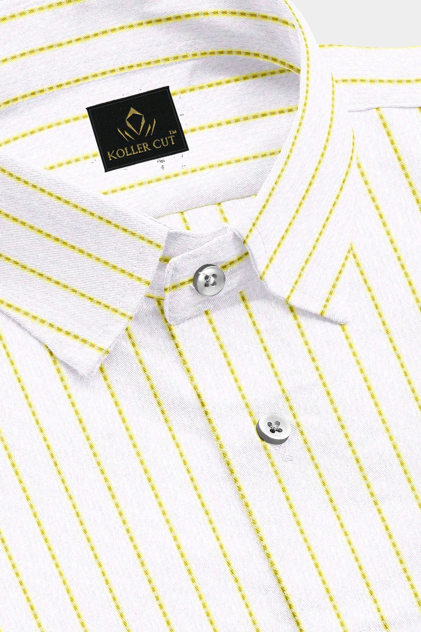 White with Mikado Yellow Broken Stripes Cotton Shirt