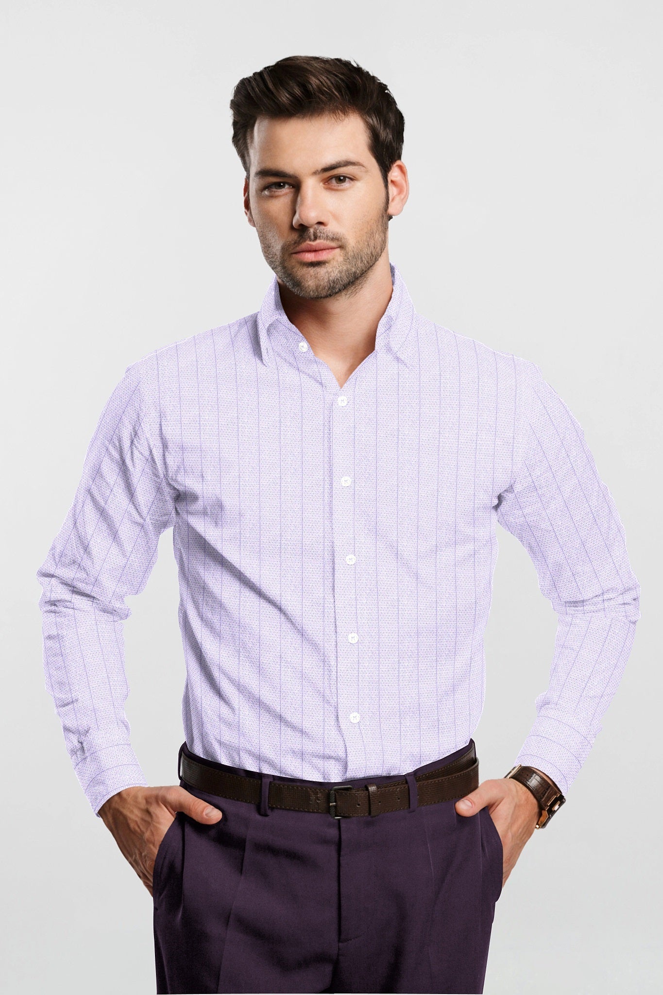 Lavender Purple and White Pinstripes Cotton Shirt