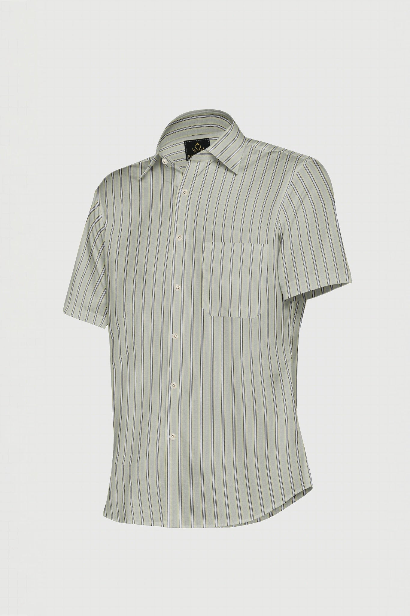 Beige with Opaline Green and White Multicolored Stripes Premium Cotton Shirt