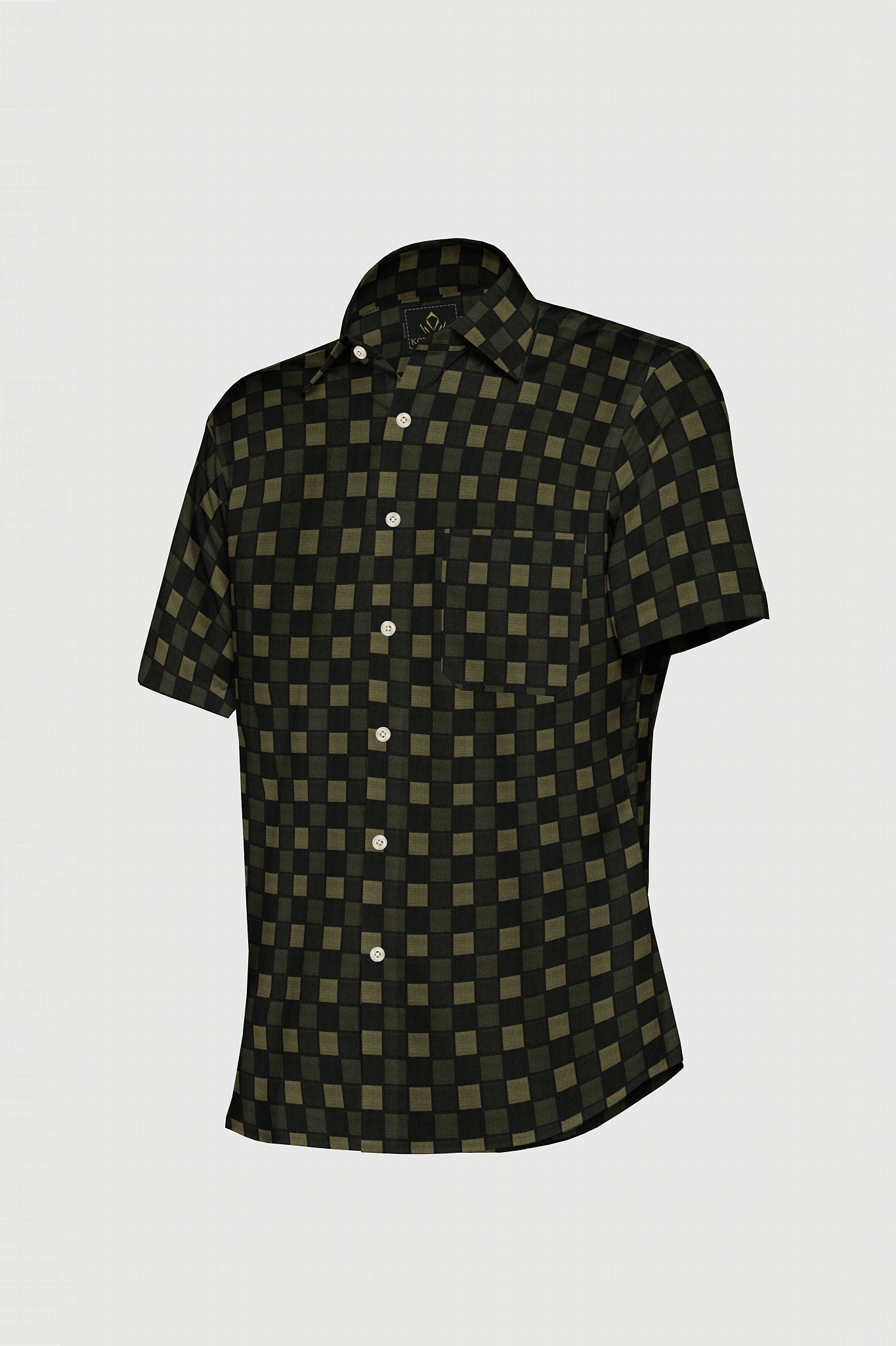 Caviar Black with Ecru Jacquard Box Checks Two Toned Premium Cotton Shirt