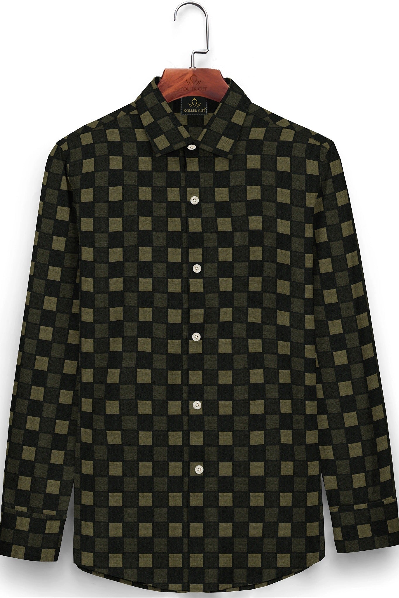 Caviar Black with Ecru Jacquard Box Checks Two Toned Premium Cotton Shirt