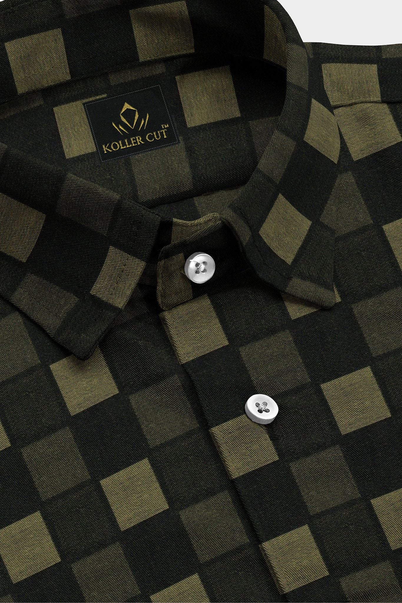 Caviar Black with Ecru Jacquard Box Checks Two Toned Premium Cotton Shirt