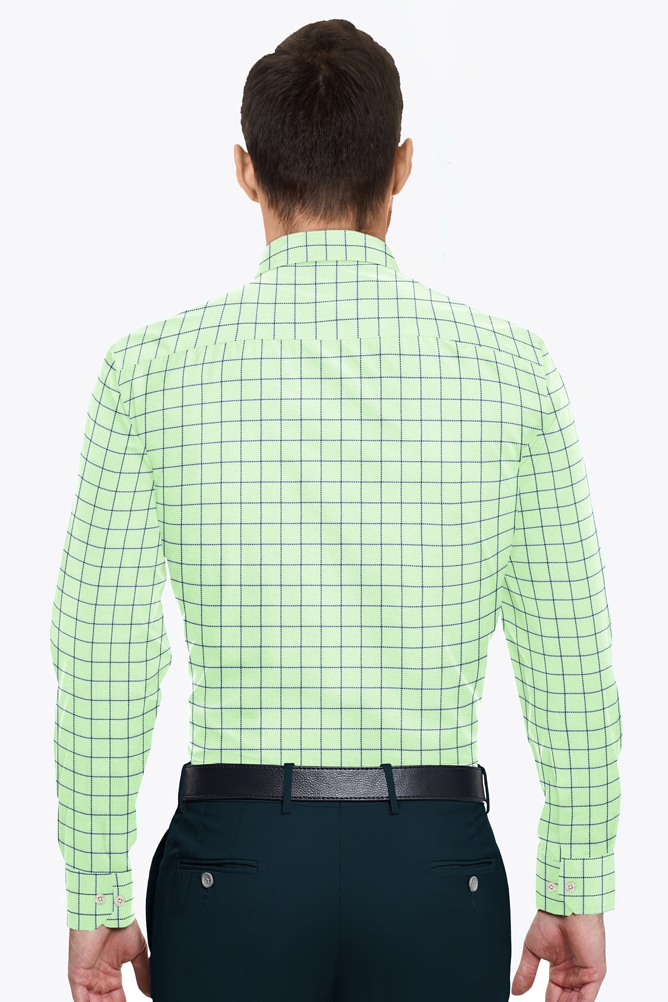 Pistachio Green and Legion Blue Jacquard Windowpane Checks Premium Cotton Shirt