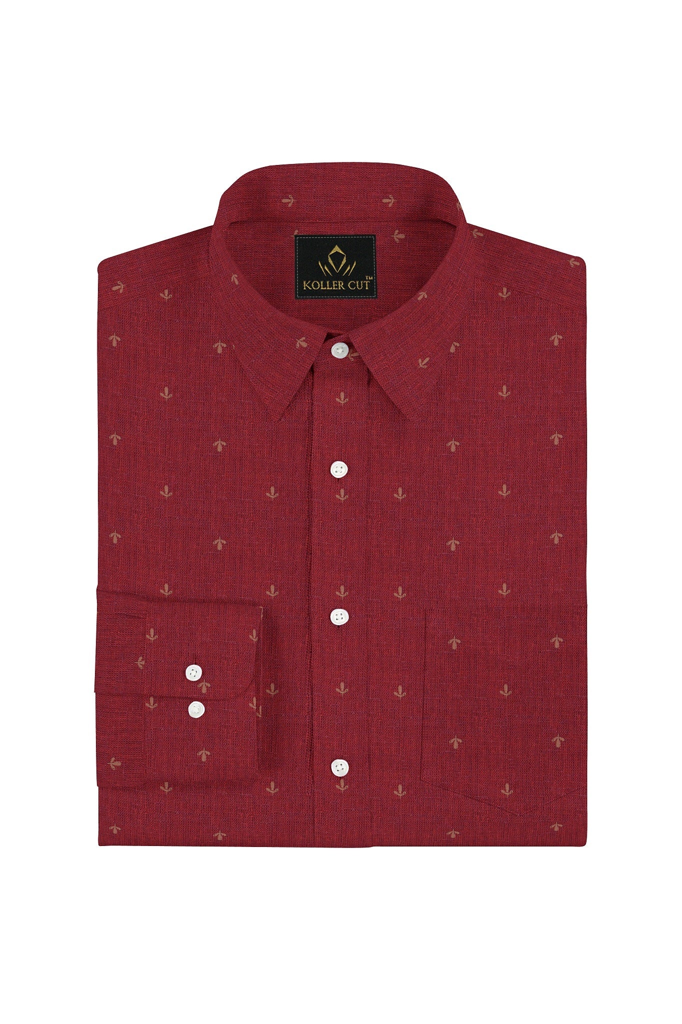 Carmine Red Flower Printed Luxurious Linen Shirt