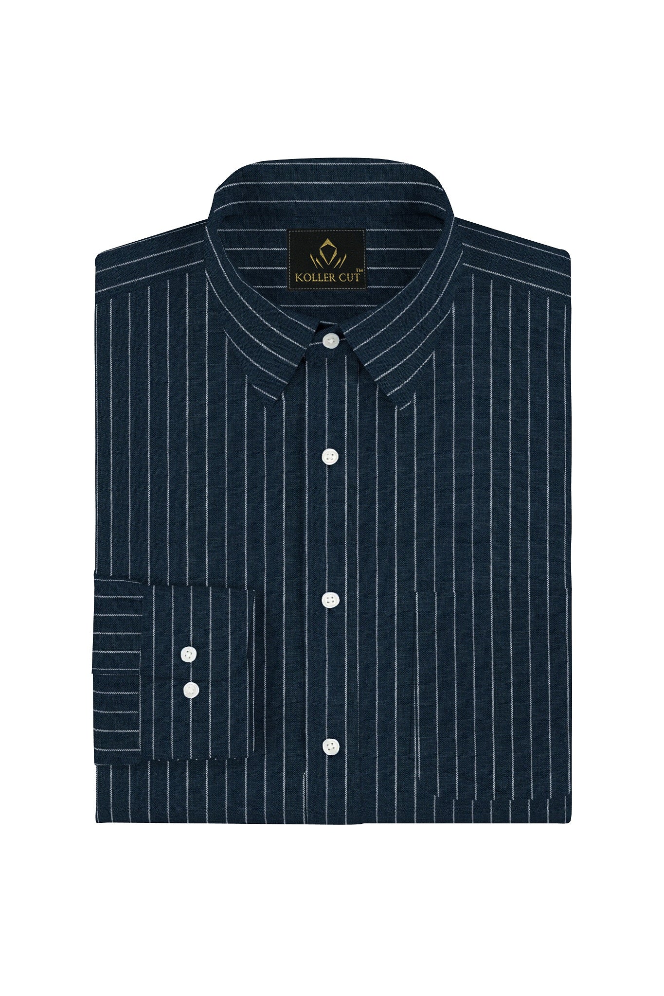 Dark Navy Blue and White Pinstripes Pure Linen Shirt