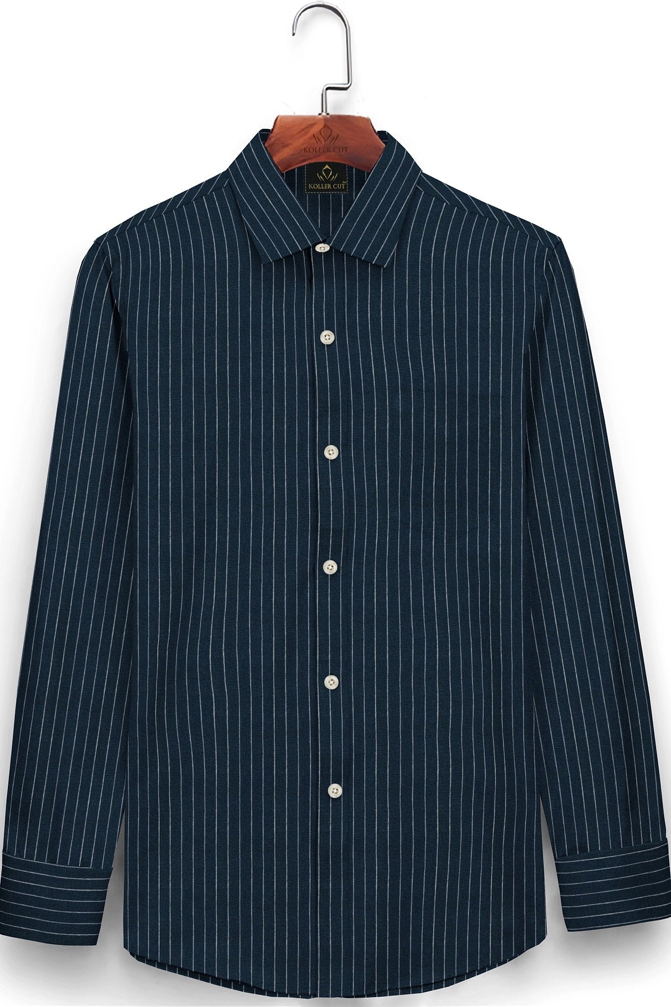 Dark Navy Blue and White Pinstripes Pure Linen Shirt