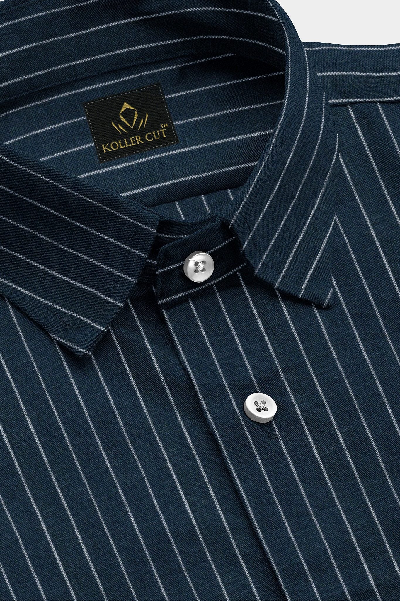 Dark Navy Blue and White Pinstripes Pure Linen Shirt - Stitch Shirt in Bengaluru