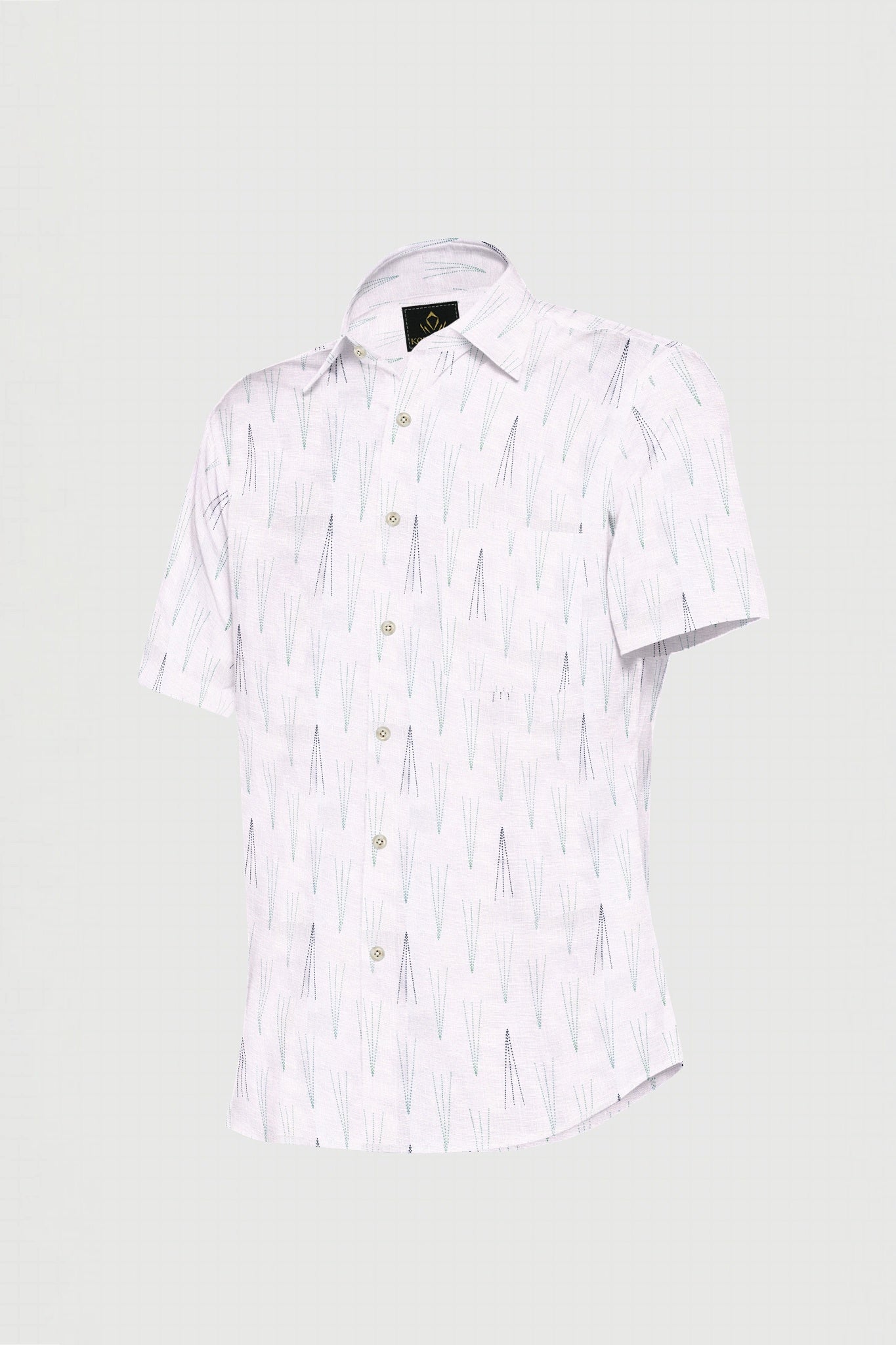 Bright White with Veronese Green and Black Dot Arrowhead Printed Pure Linen Shirt - Buy Linen Shirt for Men in Bengaluru