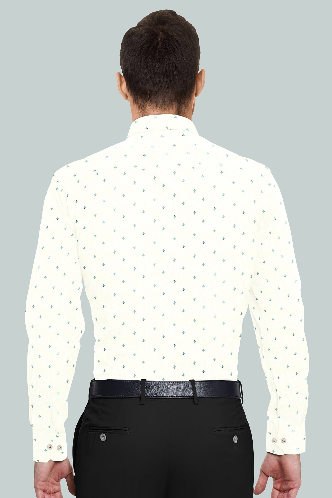 Bright White and Turquoise Blue Cactus Printed Luxurious Linen Shirt