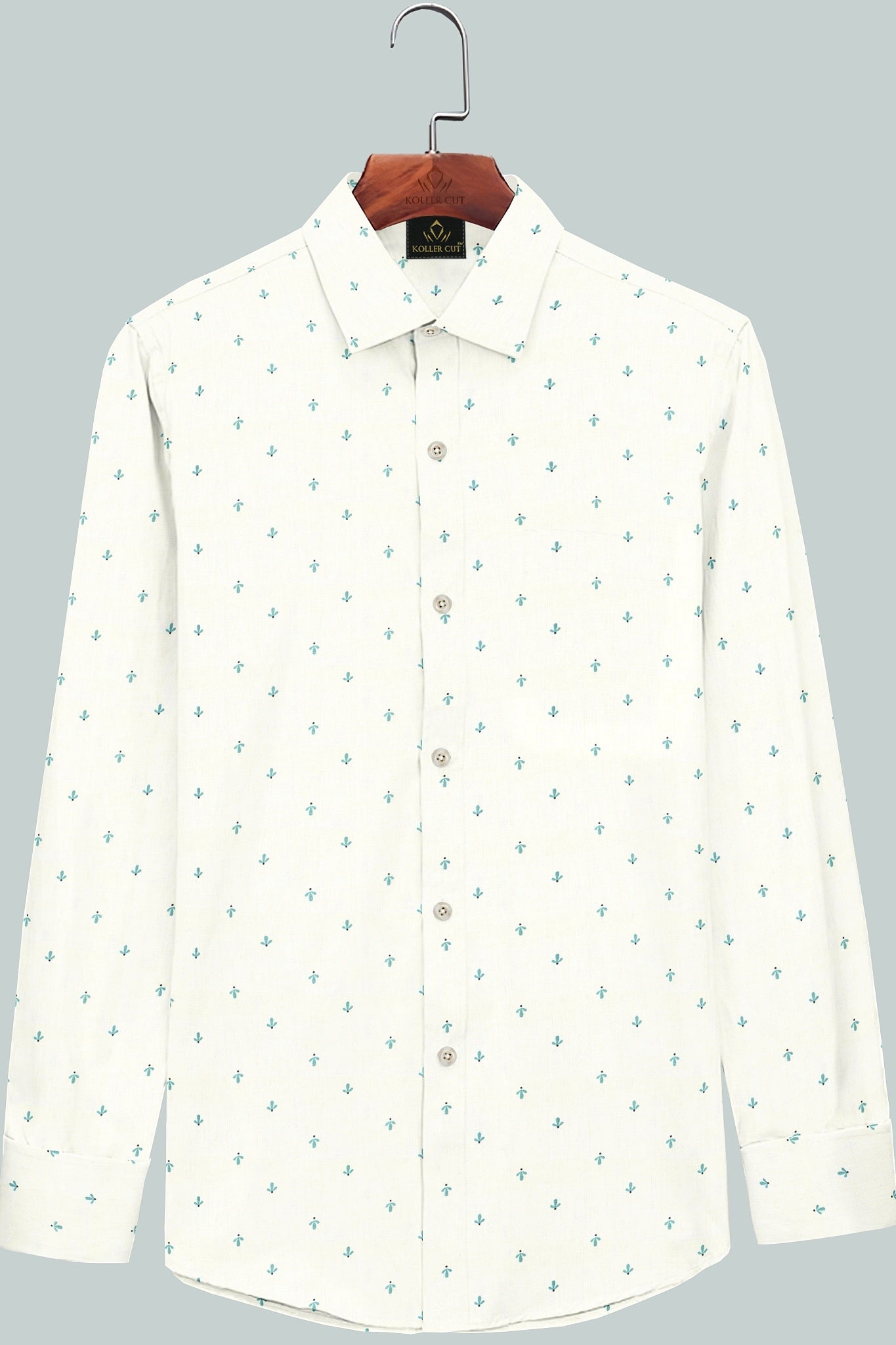 Bright White and Turquoise Blue Cactus Printed Luxurious Linen Shirt - Buy Linen Shirt in Bengaluru