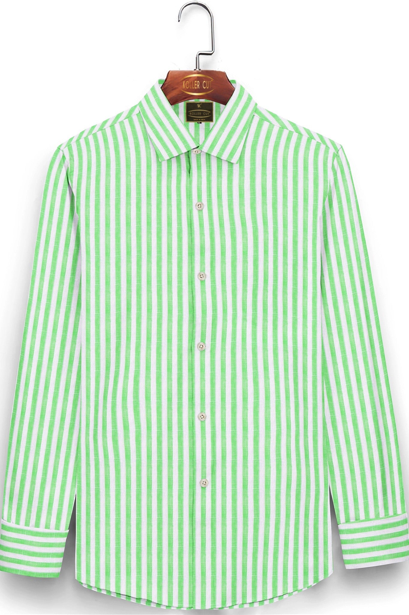 Seafoam Green and White Candy Stripes Pure Linen Shirt