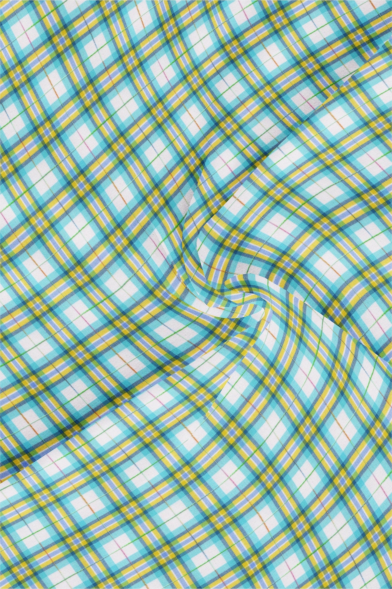White with Cadmium Yellow and Aqua Blue Checks Cotton Shirt