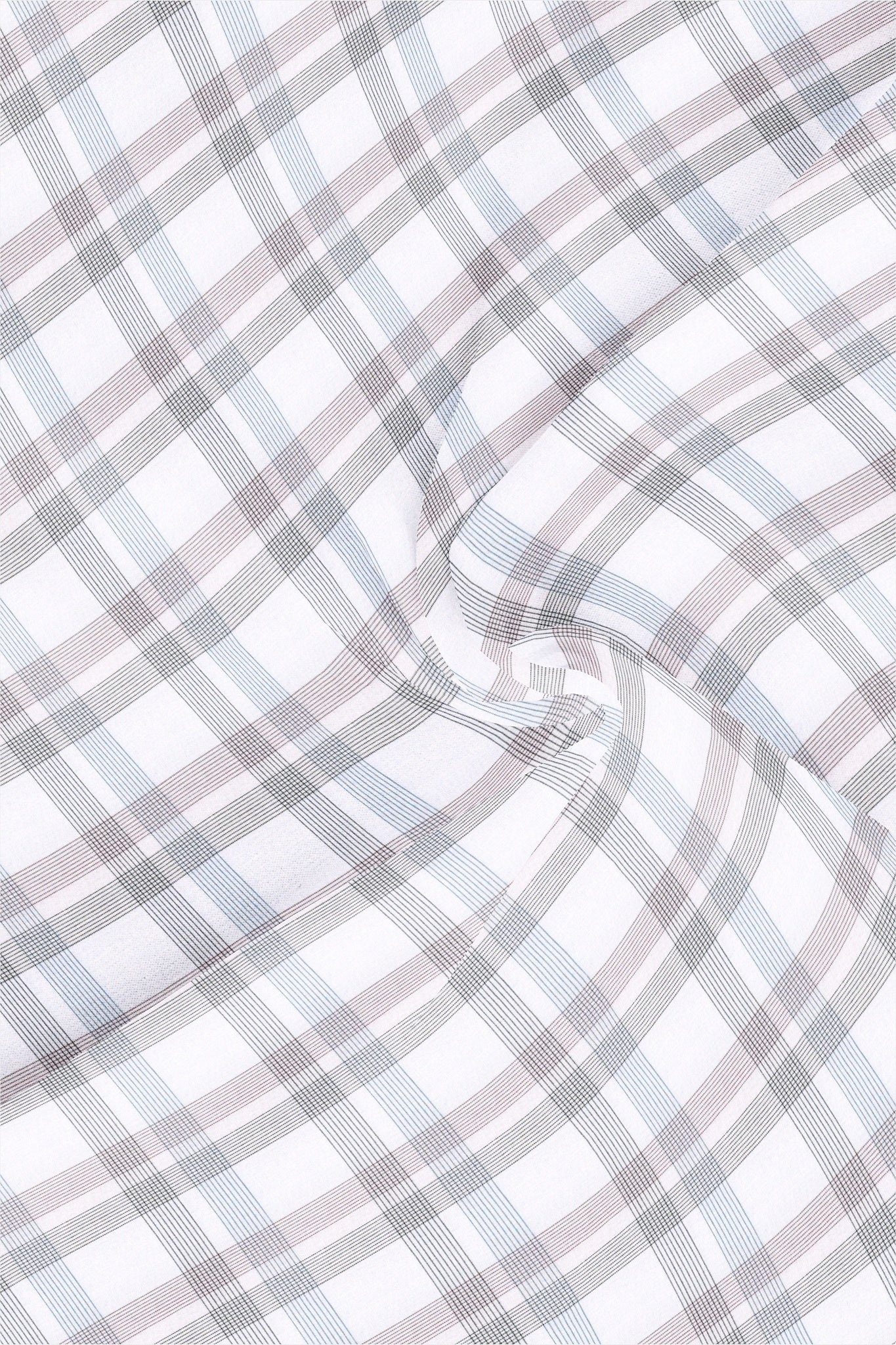 White with Steel Blue and Auburn Red Dash Checks Cotton Shirt