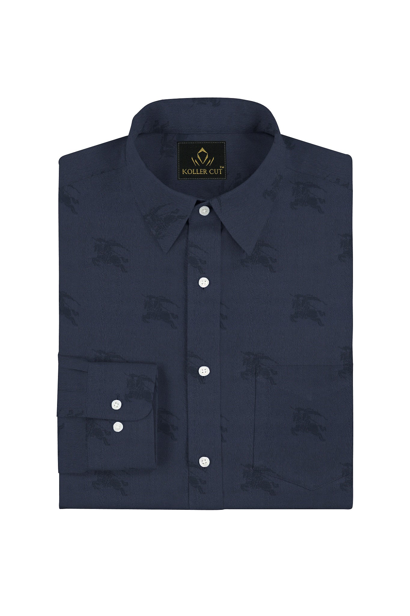 Slate Blue and Black Jacquard Knight Rider Printed Premium Giza Cotton Shirt