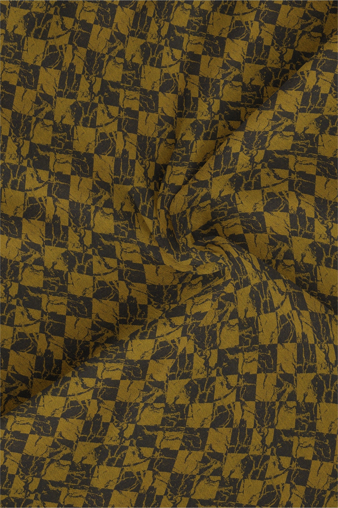 Midnight Blue and Mustard Yellow Jacquard Square Printed Two Toned Egyptian Giza Cotton Shirt