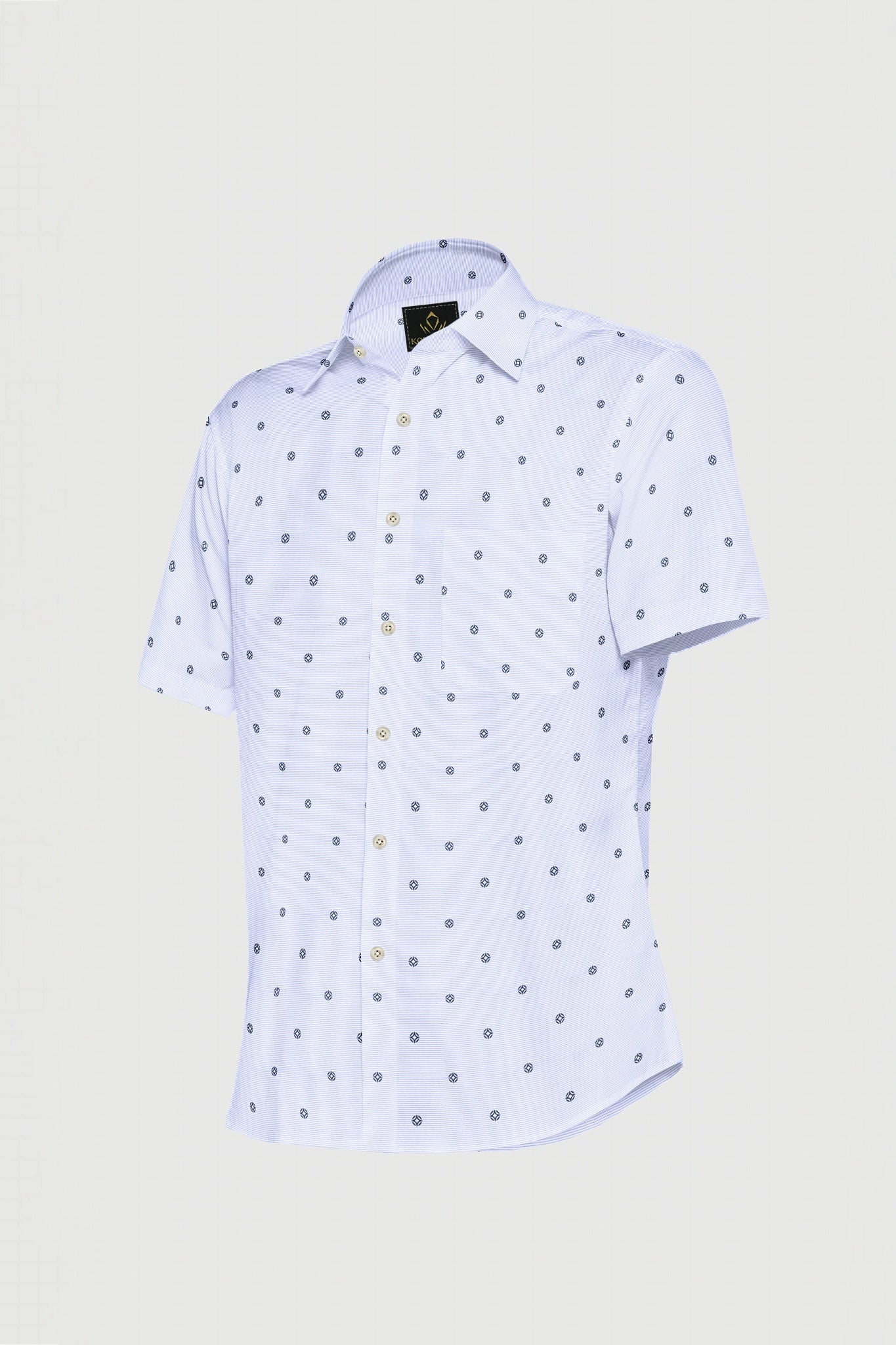 White with Chetwode Blue Pinstriped Denim Blue Buti Pattern Printed Men's Premium Cotton Shirt