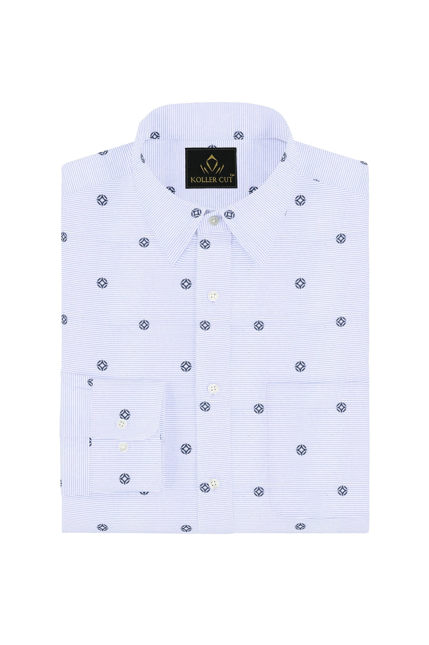 White with Chetwode Blue Pinstriped Denim Blue Buti Pattern Printed Men's Premium Cotton Shirt