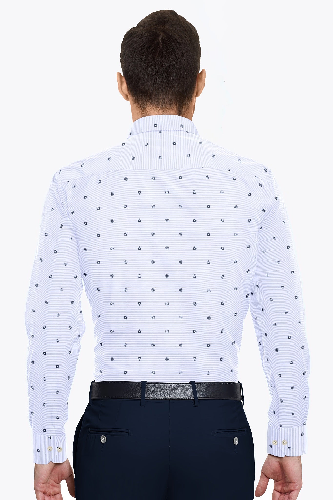 White with Chetwode Blue Pinstriped Denim Blue Buti Pattern Printed Men's Premium Cotton Shirt