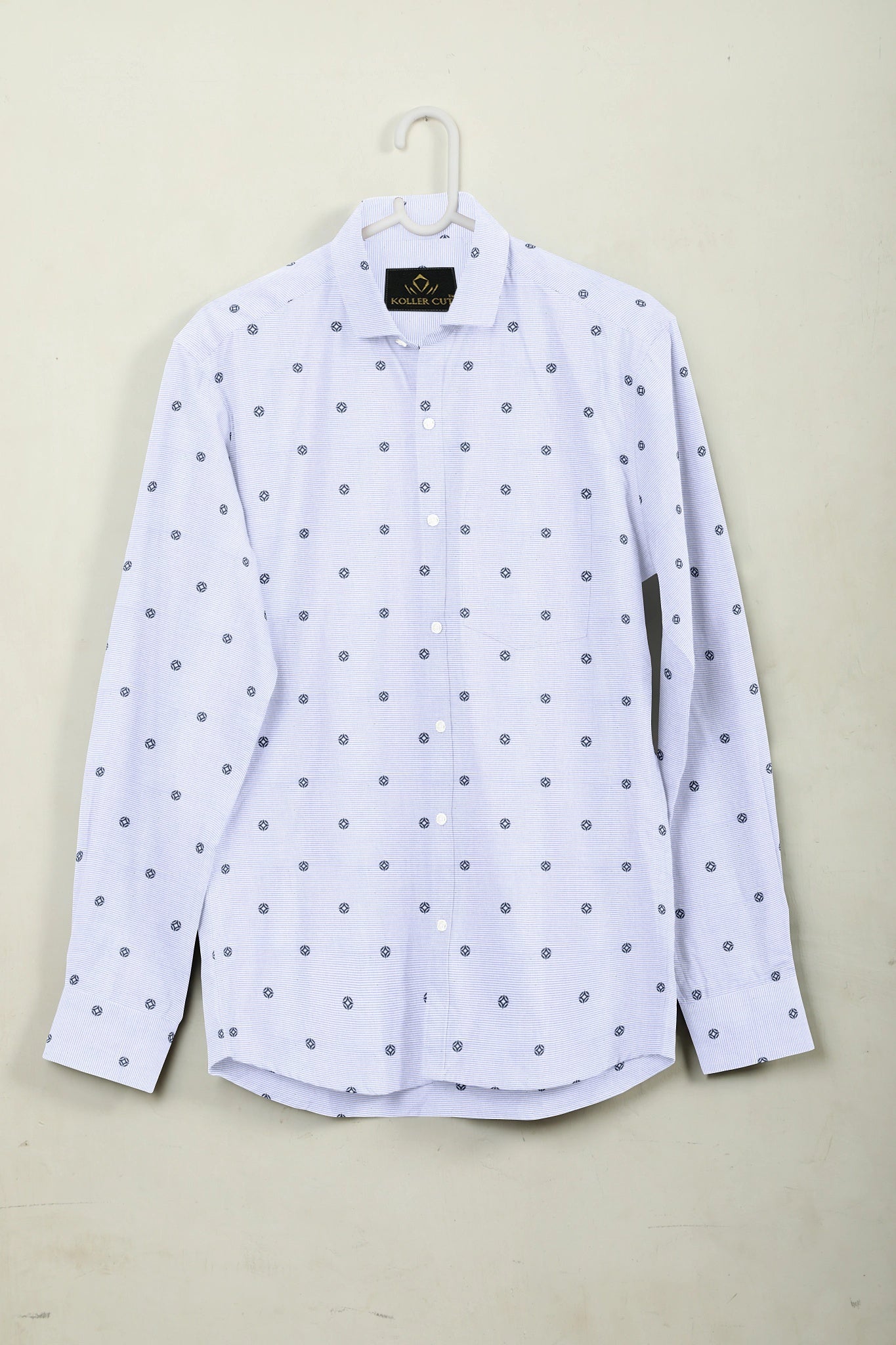 White with Chetwode Blue Pinstriped Denim Blue Buti Pattern Printed Men's Premium Cotton Shirt
