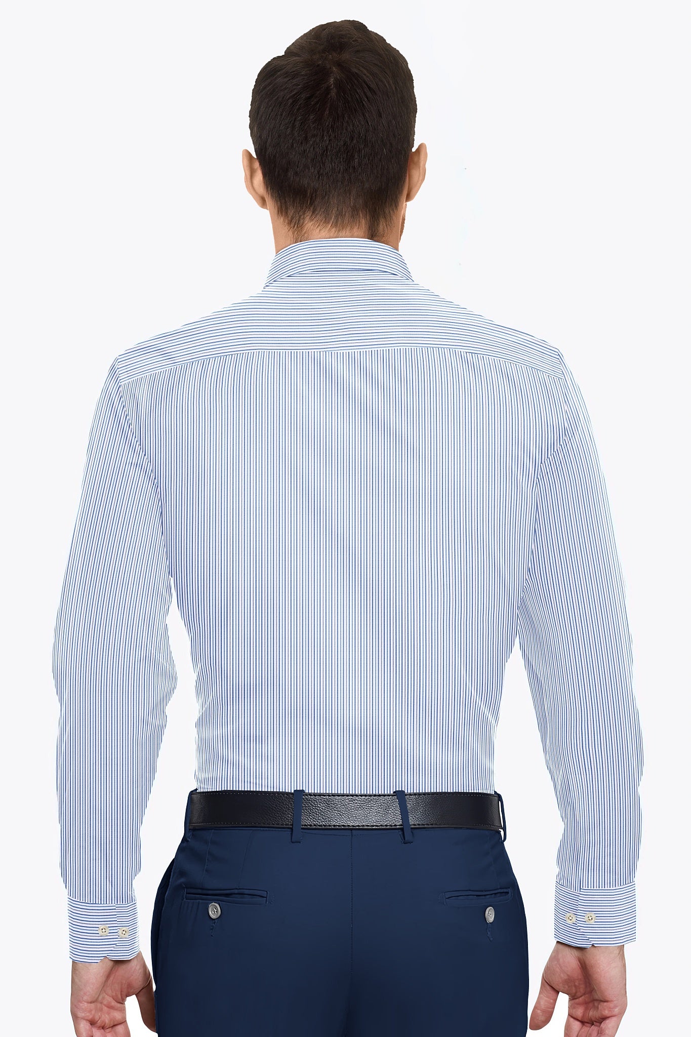 White with Brunnera Blue and Xenon Blue Pinstripes Cotton Shirt