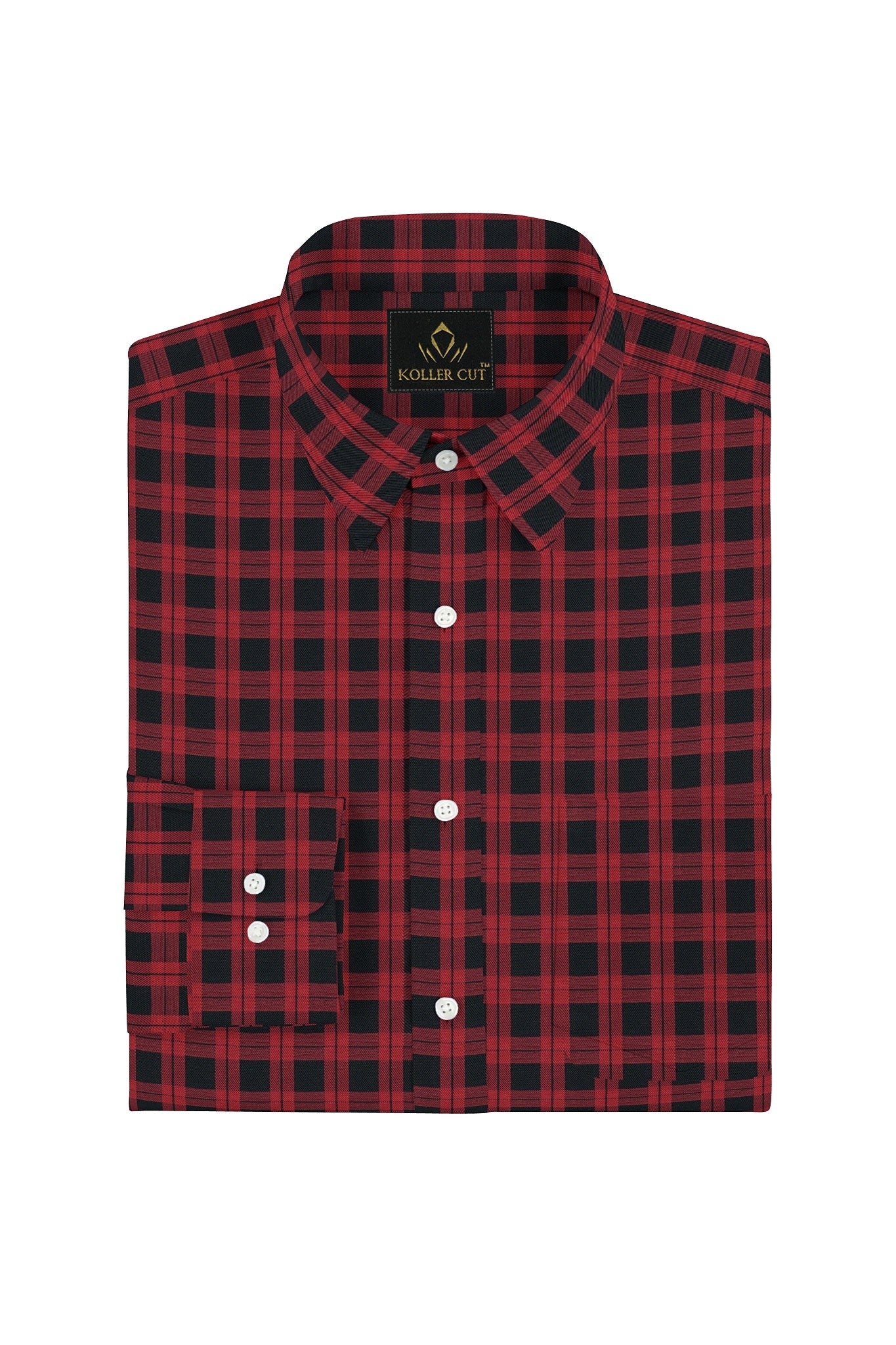 Obsidian Black and Auburn Red Gingham Checks Premium Cotton Shirt