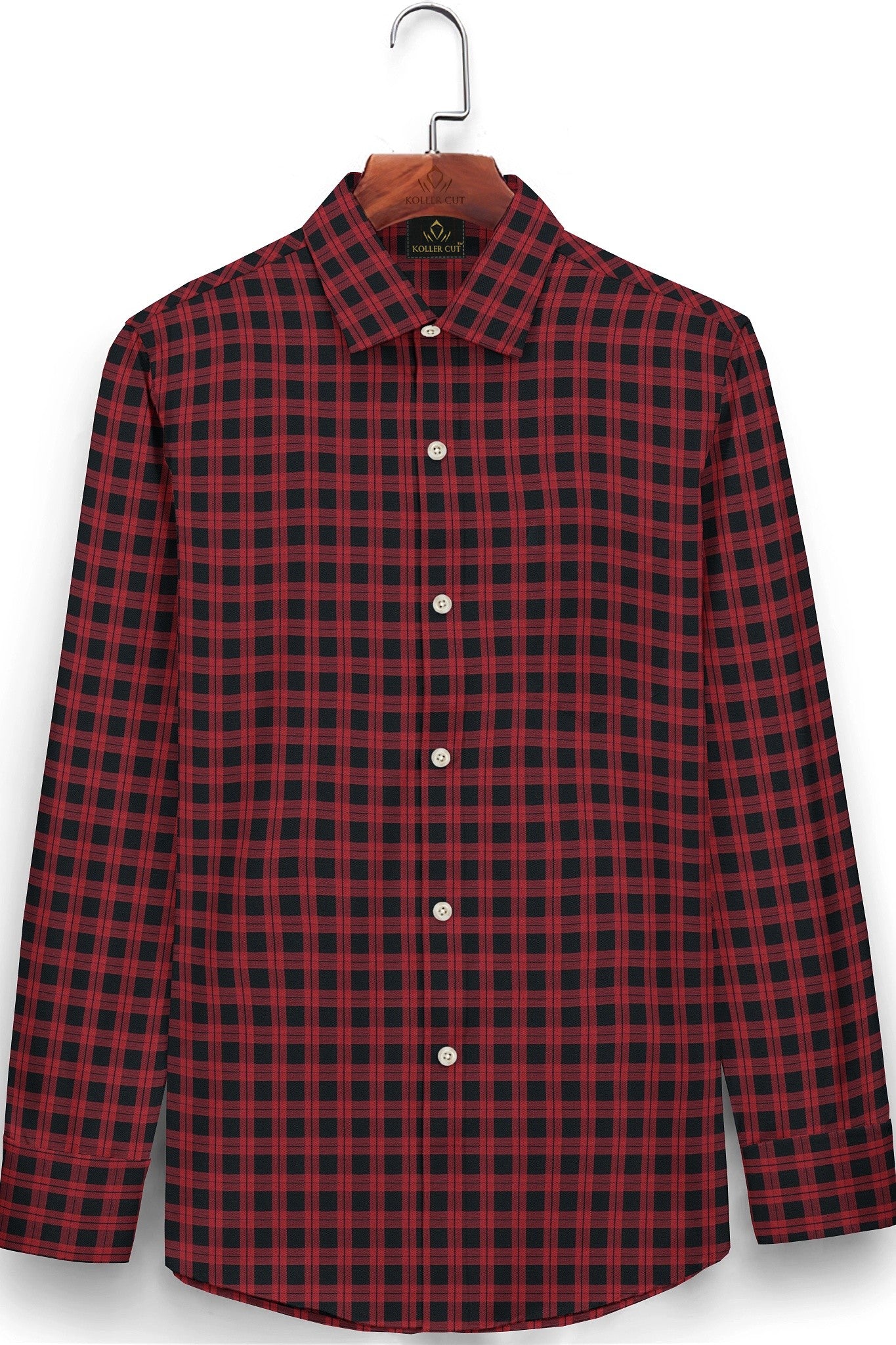 Obsidian Black and Auburn Red Gingham Checks Premium Cotton Shirt