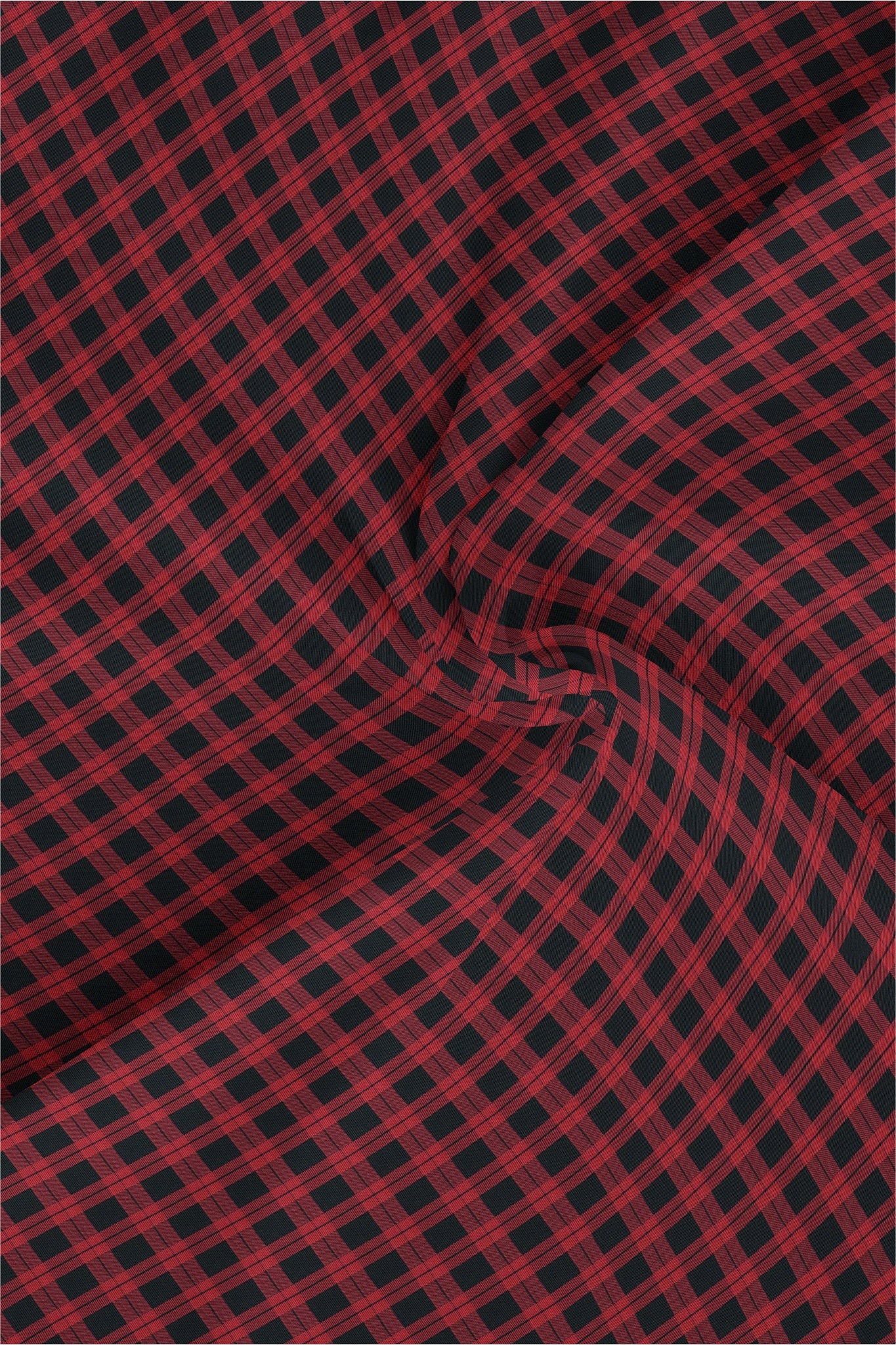 Obsidian Black and Auburn Red Gingham Checks Premium Cotton Shirt
