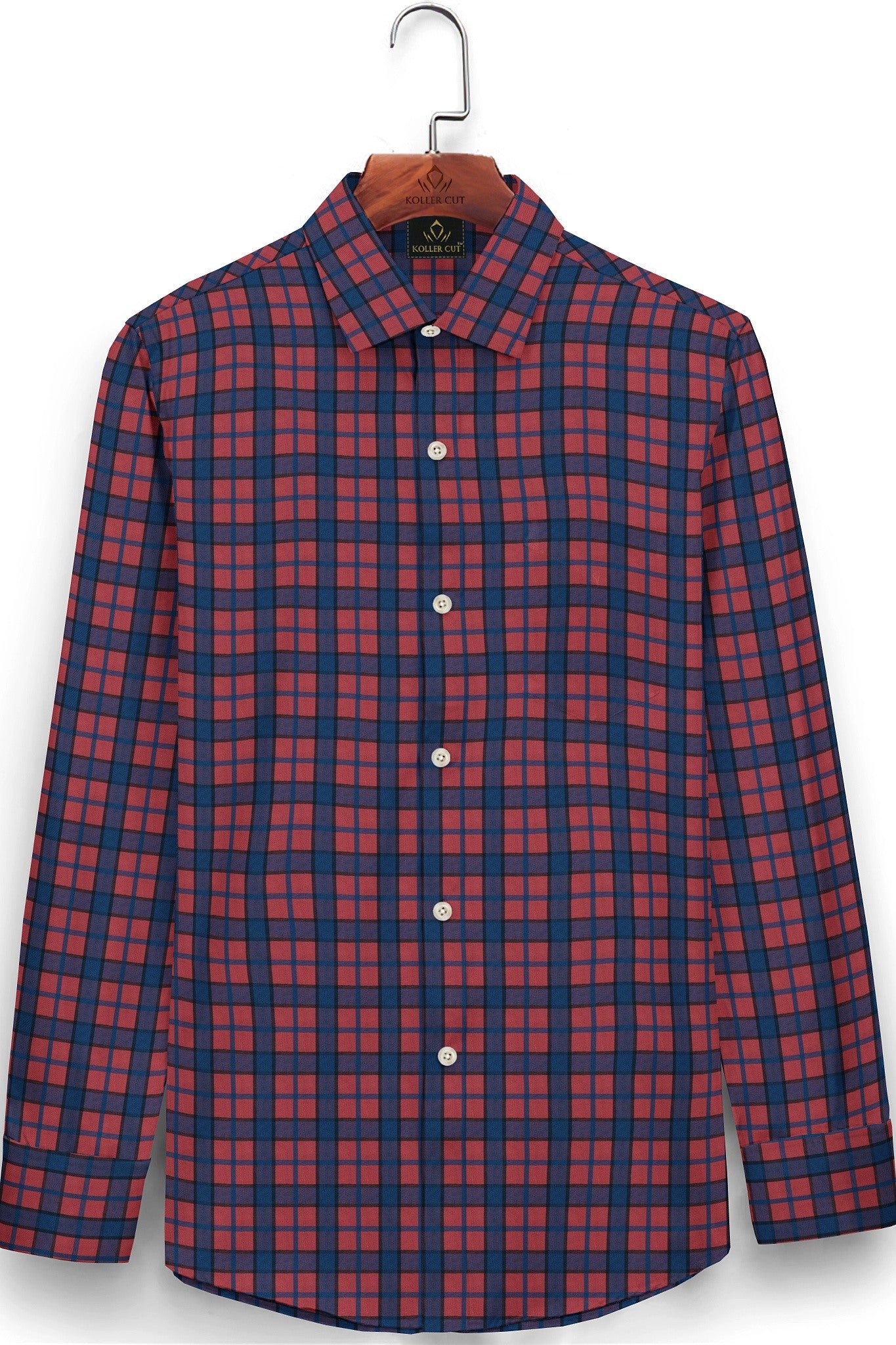 Auburn Red with Cyprus Blue and Royal Blue Checks Premium Cotton Shirt