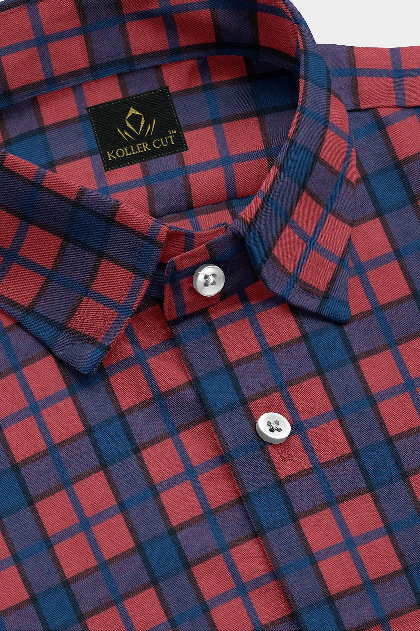 Auburn Red with Cyprus Blue and Royal Blue Checks Premium Cotton Shirt