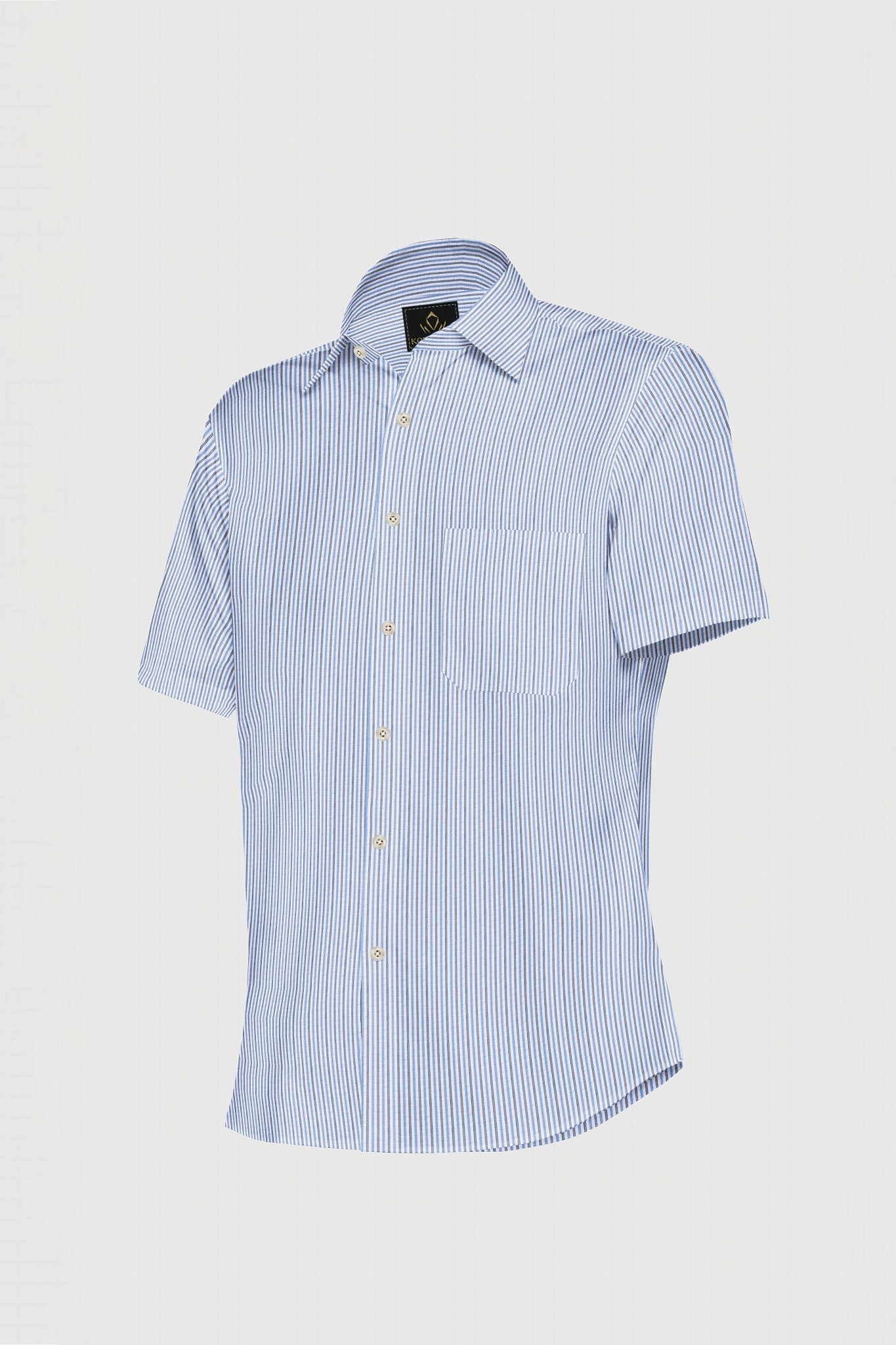White with Allure Blue and Black Stripes Cotton Shirt