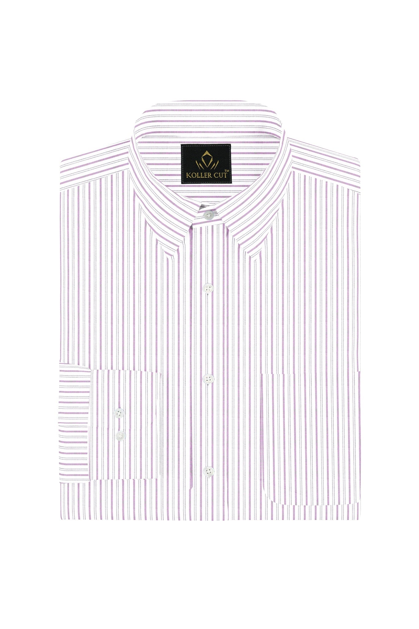 White and Mauve Purple Multitrack Stripes Cotton Shirt