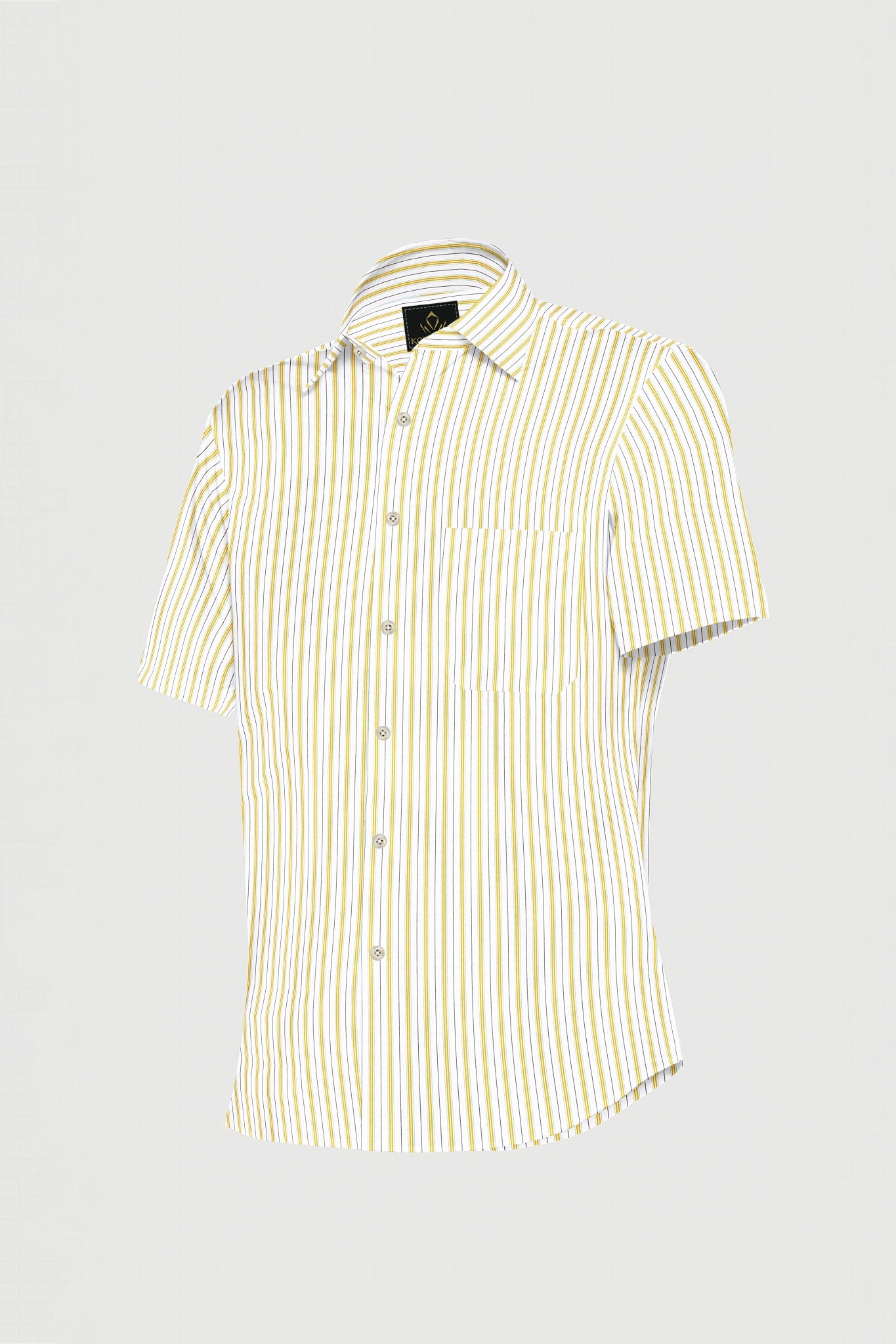 White with Freesia Yellow and Black Stripes Egyptian Giza Cotton Shirt