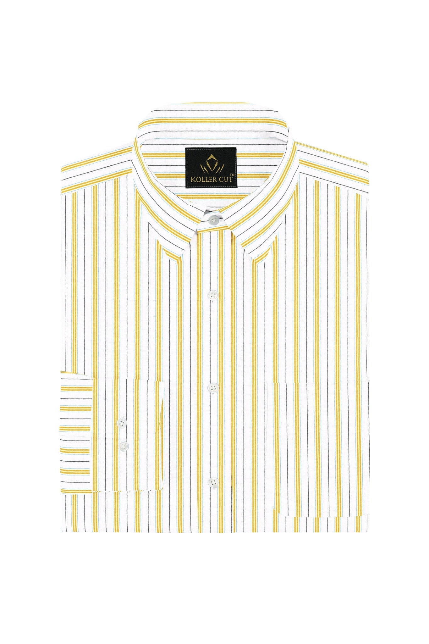 White with Freesia Yellow and Black Stripes Egyptian Giza Cotton Shirt