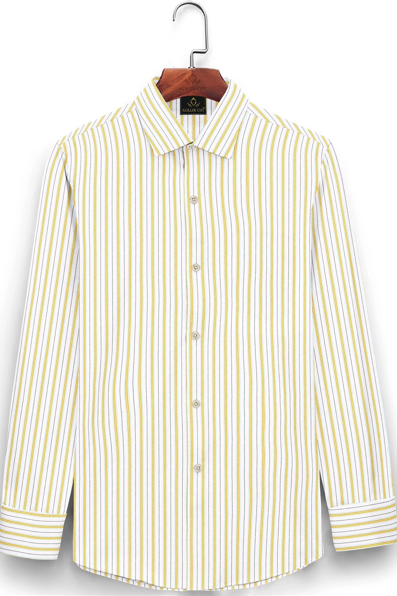 White with Freesia Yellow and Black Stripes Egyptian Giza Cotton Shirt