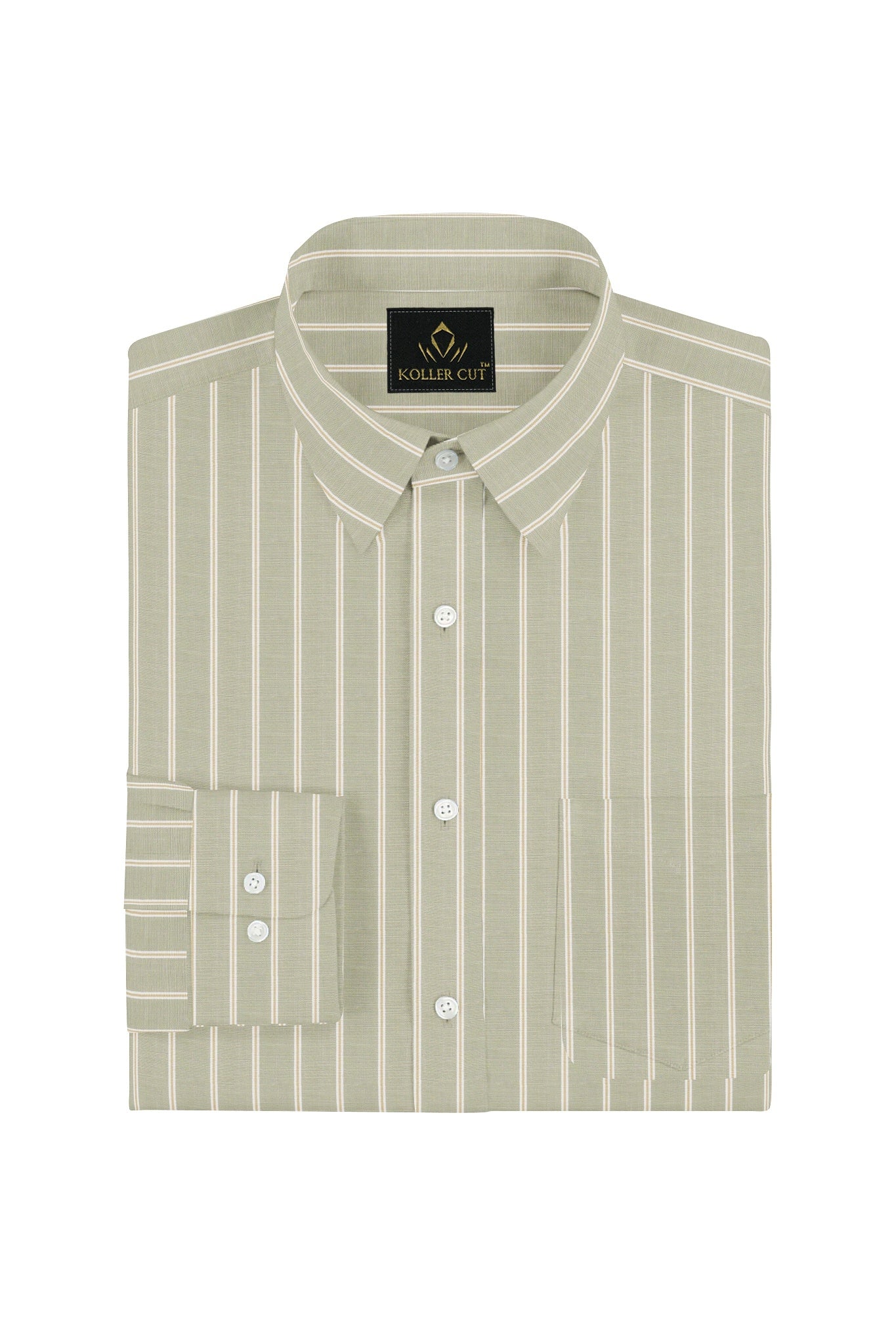 Moth Cream with White and Papyrus Cream Stripes Giza Cotton Shirt