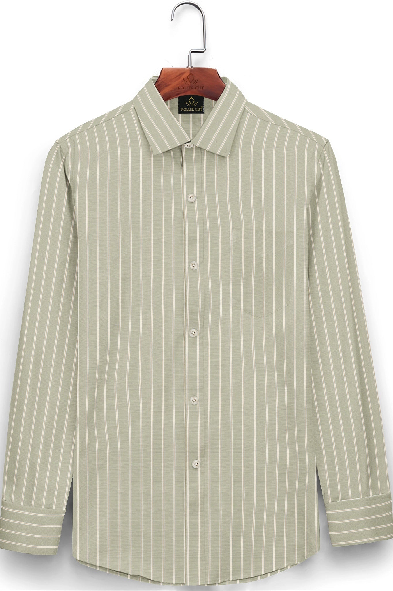 Moth Cream with White and Papyrus Cream Stripes Giza Cotton Shirt