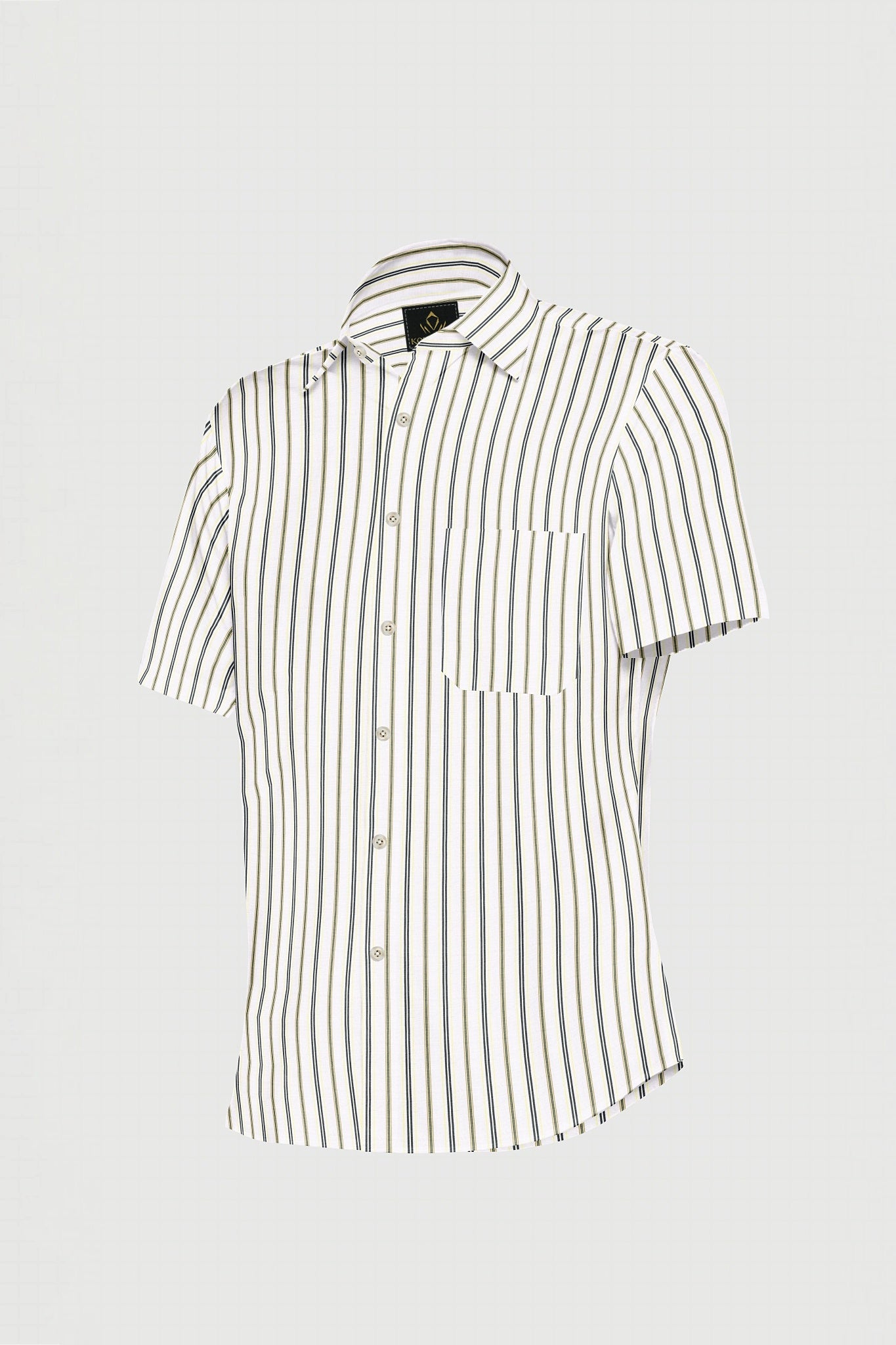 White with Verbena Lemon Yellow and Black Hairline Stripes Giza Cotton Shirt