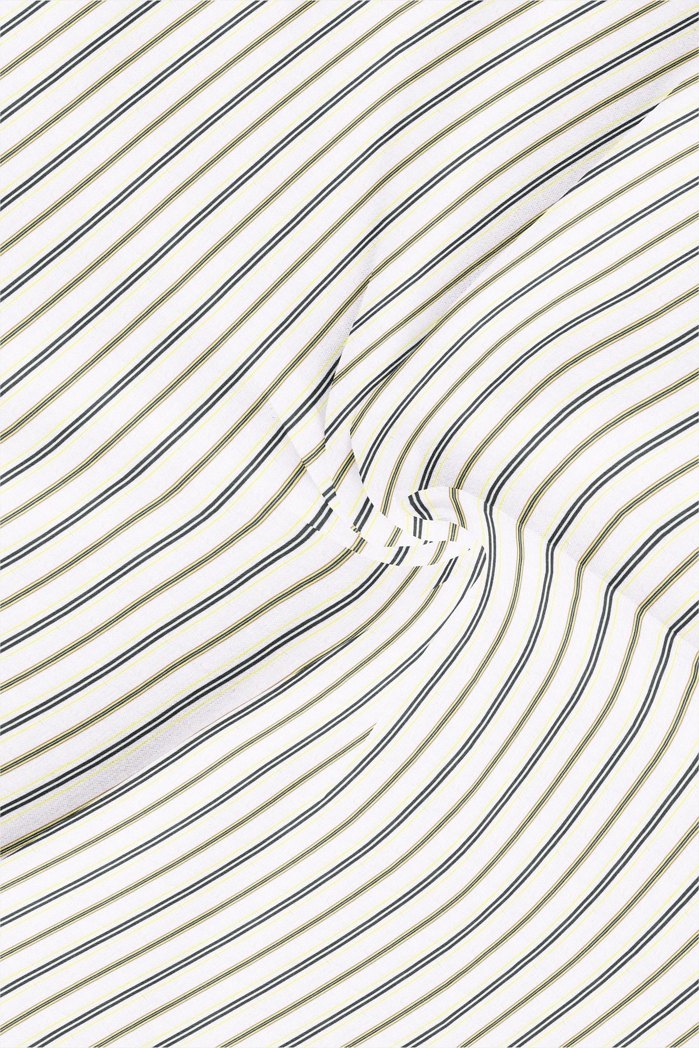White with Verbena Lemon Yellow and Black Hairline Stripes Giza Cotton Shirt