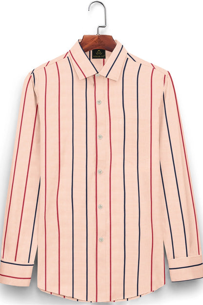 Parfait Peach with Poppy Red and Peony Navy Chalk Stripes Premium Cotton Shirt